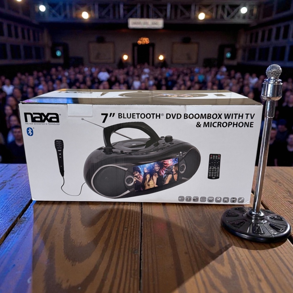 NAXA 7" Bluetooth DVD Boombox with TV & Microphone - NEW